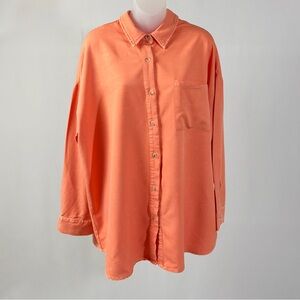 white birch Oversized Button-Up Blouse in Coral-Orange